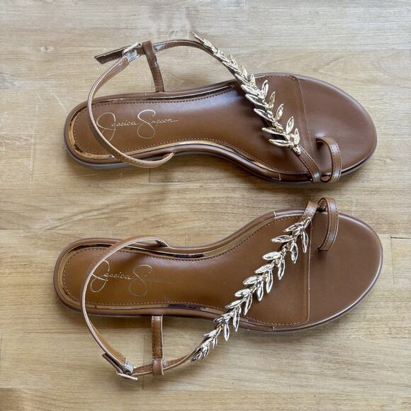 Women's Jessica Simpson Gold Leaf Metallic Flip Flops brown Flats 9.5 NEW - Picture 5 of 7
